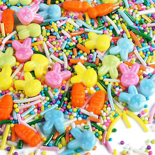 Easter Sprinkles for Cake Decorating, 4.6oz Edible Pastel Sprinkles with Bunny Carrot Jimmies Nonpareils, Spring Sprinkles for Baking Cupcake Cookies