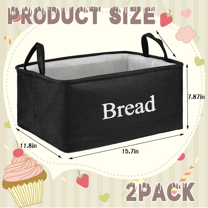 2 Packs Bread Storage Basket for Pantry, Imitation Linen Bread Baskets Foldable Bread Storage Containers with Handles for Pantry Kitchen Counter to keep Bread, Rolls, Snacks