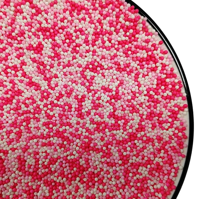 Valentines Sprinkles Pink and White Nonpareils Sprinkles Edible Mini Pearl Sprinkle for Cake Decorations, Baking, Ice Cream, Cookies, Donuts and Lollipops - 2mm Sugar Pearls 3.88oz