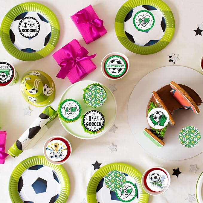 36pcs Edible Soccer Cupcake Toppers Edible Soccer Cake Decorations for Sports Ball Game Theme Baby Shower Birthday Party Cake Decorations Supplies