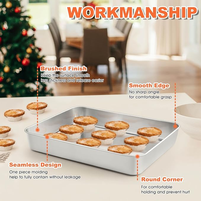 Herogo Baking Pan with Lid (2 Pans + 2 Lids), 7 x 9 Inch Stainless Steel Nonstick Deep Bakeware, Rectangle Cakes Bakeware for Brownies Casseroles, Non Toxic & Dishwasher Safe