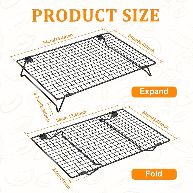 2 Pack Cooling Racks for Cooking and Baking, 13.4 x 9.4 Inch 2-Tier Stackable Cookie Cooling Rack Tall Baking Racks, Carbon Steel Roasting Wire Rack for Baking, Grilling Making Jerky (Black)