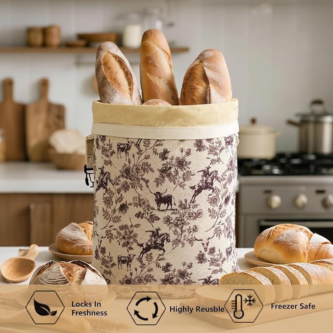 Western Reusable Beeswax Bread Bags for Homemade Bread & Sourdough, 2-Pack XL Airtight Food Storage Bags, Organic Cotton Linen Covers - Freezer-Friendly Freshness Preservation Keeps Fresh Longer