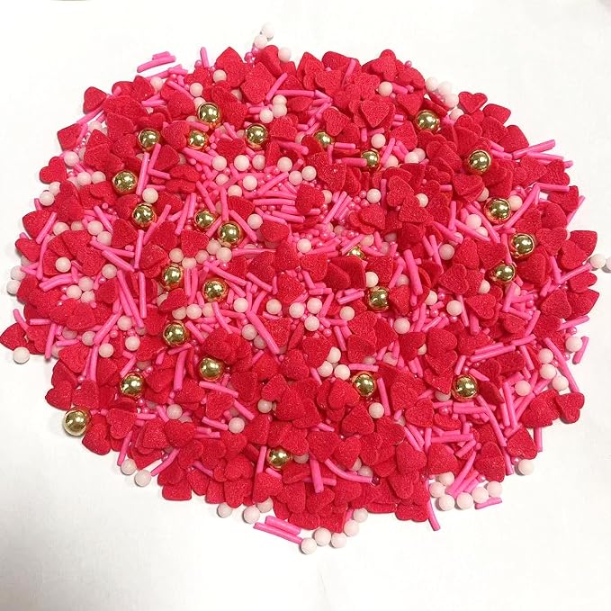 Sentovac Valentine Gold Peals Sprinkles Red Heart Jimmies Sprinkles Mix Edible for Cake Decorating Candy Cupcake Cake Topper Cookie Baking Decorations Wedding Supplies
