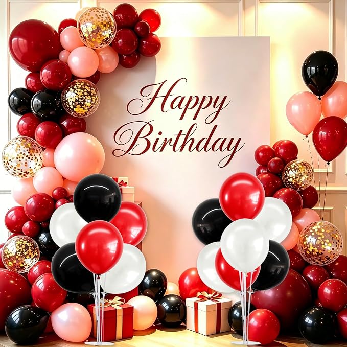TONIFUL 4 Set Black Red White Balloon Centerpieces for Table,Balloon Stand Kit for Black Party Decor 2026 Graduation Wedding Chinese New Year Eve Birthday Party Decorations,Retirement