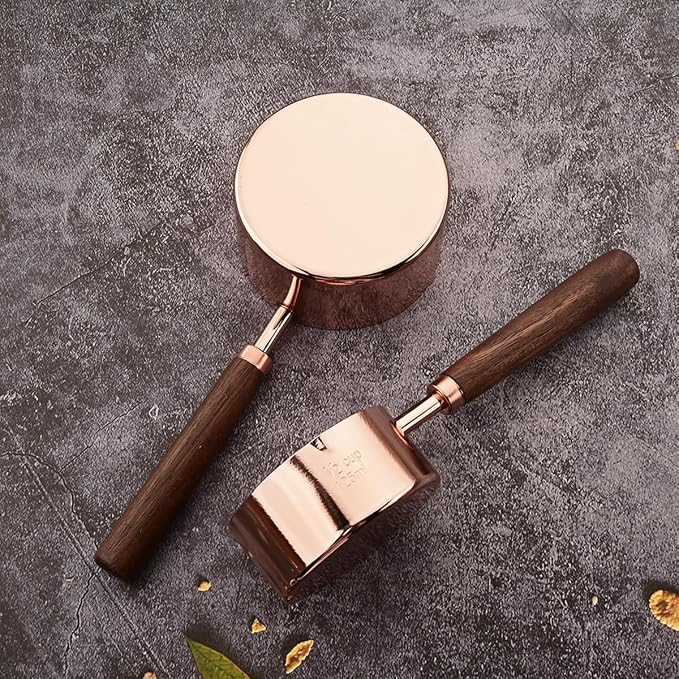 8 pieces Rose Gold Copper Measuring Cups Set and Measuring Spoons Set with Scale, BRIIEC Wooden Handle Stainless Steel Dry & Liquid Measuring Cup for Cooking Baking