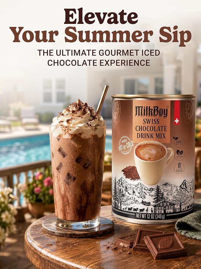 MilkBoy Dairy Free Hot Chocolate Mix - Gluten Free Swiss Cocoa Drink Powder, Vegan Hot Cocoa Mix, Gourmet Swiss Chocolate Drink, Kosher, Rainforest Alliance Certified - 12 oz Can