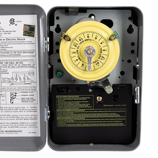 Intermatic T104 24-Hour Mechanical Timer Switch - 208–277 VAC, DPST, Indoor Metal Enclosure, Heavy-Duty, Manual Override, 40 Amp - Ideal for Lights, Pumps, Fans, and HVAC Systems