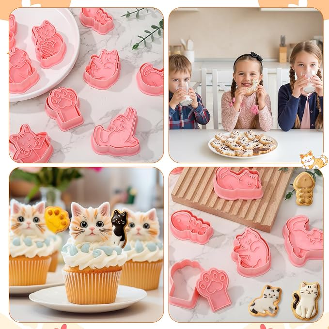 Jspupifip 16 Pack Mini Cute Cat Animal Cookie Cutters Set, 3D Cookie Plunger Stamps Cartoon Animal DIY Press Molds Baby Shower Cracker Cutters Birthday Party Baking Supplies Clay Biscuit Molds