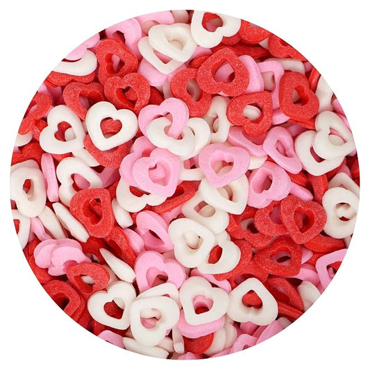 Red, White, Pink Heart Confetti Sprinkle Mix Cutout 3.17 oz, Valentines Sprinkles For Cake Decorating, Baking, Ice Cream & More, The Hampton Candy Company
