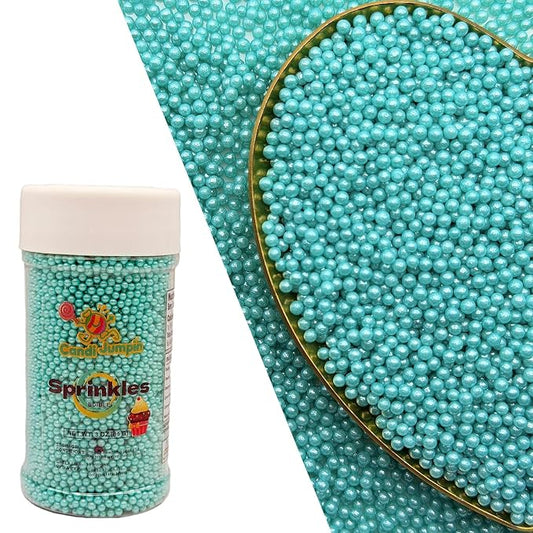 CandiJumpin 2mm Edible Teal Pearls, Teal Nonpareils Sprinkles Small Pearl Sprinkles for Cake Decorating Mini Sugar Pearls for Baking Baby Shower Party Wedding Christmas Supplies 3 OZ