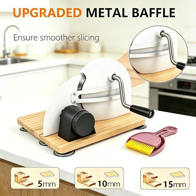Manual Bread Slicer for Sourdough Bread, Adjustable Thickness Foldable Bread Cutter with Hand Crank, Stainless Steel Blade Bread Slicer (White, Machine)