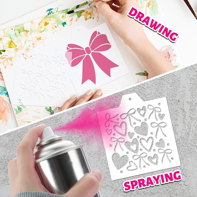 Whaline 15 Pcs Cookie Stencils Biscuit Cake Baking Templates Coquette Bowknot Airbrush Painting Stencils with Bead Chain Decorative for DIY Crafts Birthday Bachelorette Party