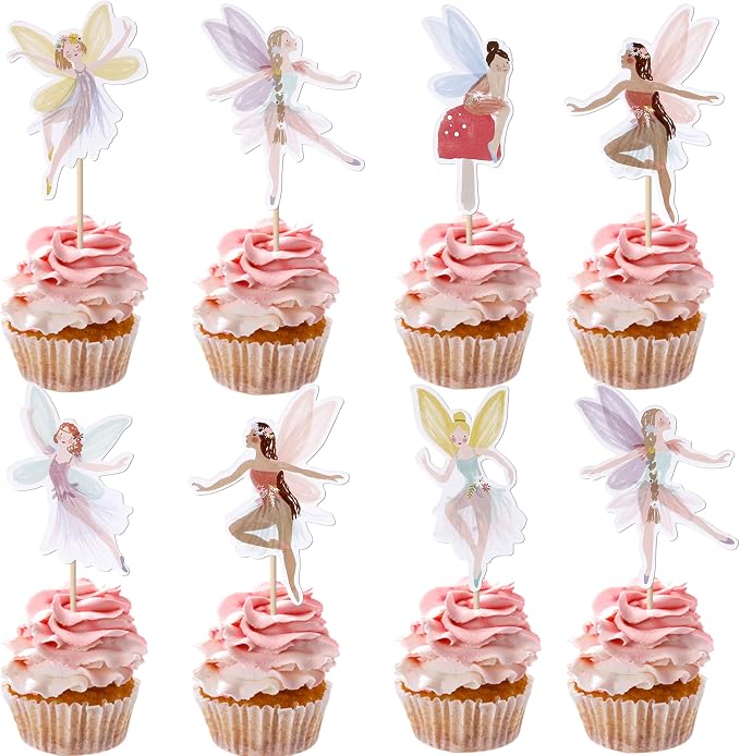 Rsstarxi 36 Pack Fairy Cupcake Toppers, Fairy Party Decorations, Wing Angel Flower Fairy Birthday Cupcake Picks for Baby Shower Birthday Wedding Fairy Party Cake Decorations