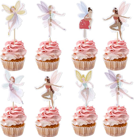 Rsstarxi 36 Pack Fairy Cupcake Toppers, Fairy Party Decorations, Wing Angel Flower Fairy Birthday Cupcake Picks for Baby Shower Birthday Wedding Fairy Party Cake Decorations