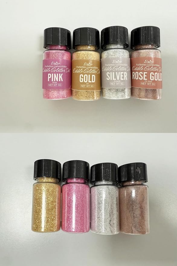 Edible Glitter Set - 4 Colors Edible Luster Dust Metallic Food Grade Coloring Glitter for Drinks, Baking, Cake Decorating - Edible Dust Powder Shimmer Sprinkle Powder for Icing, Wine, Chocolate, Candy