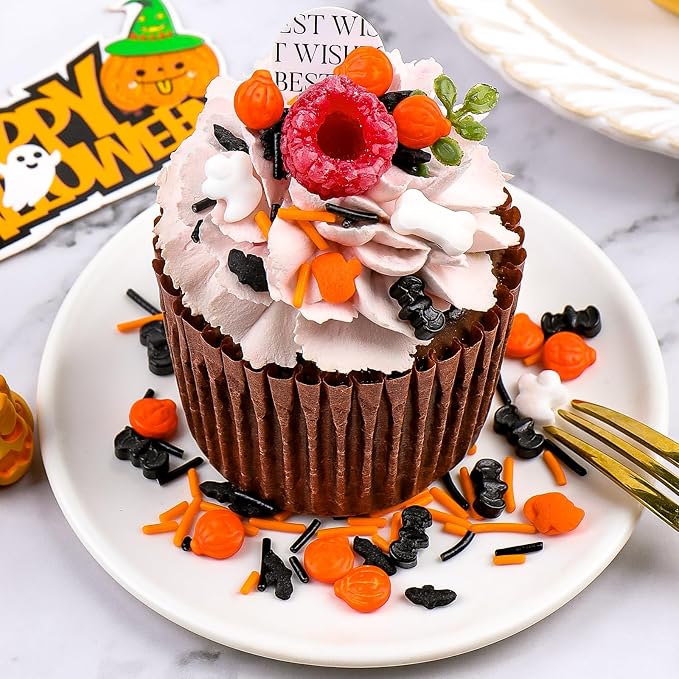 Halloween Sprinkles for Cake Decorating, Orange Black White Sprinkles Mixed Pumpkin Ghost Bone Bat for Baking Cupcakes Cookies 3.5oz