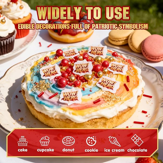 Edible Hero Sprinkles,Red Gold Pearls and Jimmies Sprinkle Mix Heroes Wafer Paper,130g,Movie Theme Cake Cupcake Cookie Donut Decorations for Birthday,Graduation,Father's Day,Hero Themed Party,Superhero Party Supplies