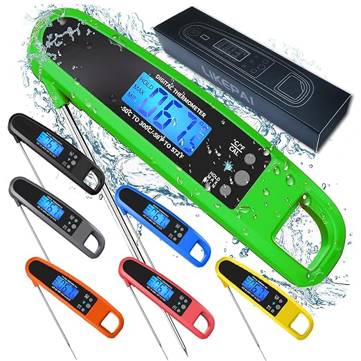 Instant Read Meat Thermometer for Kitchen Cooking, Ultra Fast Precise Waterproof Digital Food Thermometer with Backlight, Magnet and Foldable Probe for Deep Fry, Outdoor BBQ, Grill(Green)