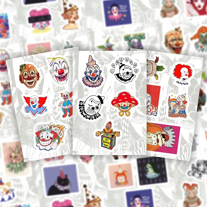 100Pcs Clown Stickers for Water Bottle and Laptop - Clown Party Supplies & Decorations, Waterproof Vinyl Decals, Circus and Fun Stickers, Gifts for Women & Men
