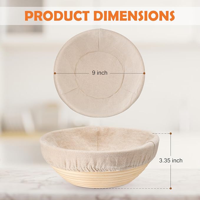 E-far Bread Proofing Basket Set of 2, 9 Inch Round Dough Bowls for Rising, Sourdough Bread Baking Supplies with Liners for Home and Professional Baking