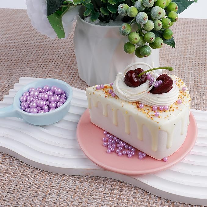 Lavender Purple Pearl Sprinkles for Cake Decorating, 4 Sizes Sugar 130g/4.6oz, Cupcake, Ice Cream, Donuts, Macaron Toppings Supplies (2mm, 4mm, 7mm, 1cm)