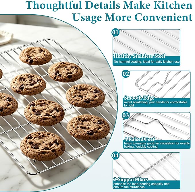 TeamFar Cooling Rack, Stainless Steel Baking Roasting Wire Rack for Cooking, Fits Baking Sheet Pans, Healthy & Firmly Welding, Oven & Dishwasher Safe - Set of 4 (15.3’’/ 11.6’’/ 9.8’’/ 8.7”)