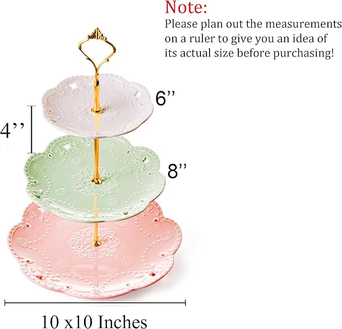 Jusalpha 3-Tier Multi Color Ceramic Serving Stand,Cake Stand-Dessert Stand-Cupcake Stand-Tea Party Serving Platter (3 Color-Gold)