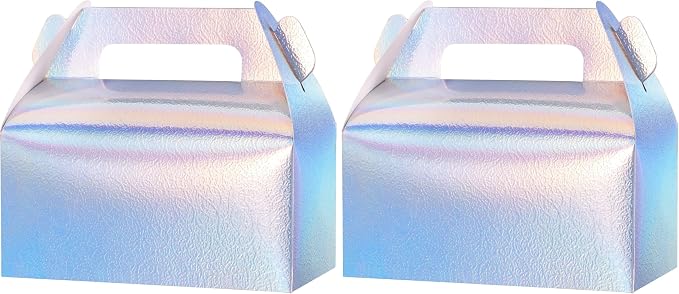 UnicoPak 60 Pack Iridescent Party Favor Bag Boxes, Goodie Favor Boxes for Treats Cookies Candies, Ideal for Theme Birthday Party, 6.5x3.5x3.5 Inches