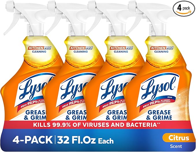Lysol Pro Kitchen Spray Cleaner and Degreaser, Antibacterial All Purpose Cleaning Spray for Kitchens, Countertops, Ovens, and Appliances, Citrus Scent, 22oz, (Pack of 4)