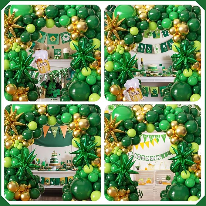 St Patricks Day balloons Arch Kit Decorations, Green and Gold Balloons Arch Kit with Stars, Emerald Green Dark Green Pastel Green Balloons for Birthday Party 2026 Graduation Party Decorations
