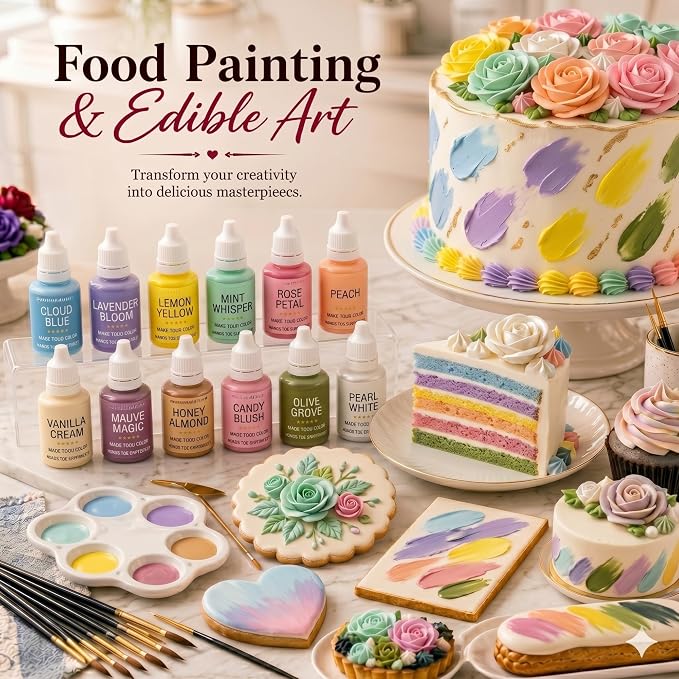 Confect Pastel Elegance Water Color Food Coloring Set – Highly Pigmented Oil Based Food Colors for Cakes, Buttercream, Drinks, Popsicles & Baking – 12 Pack × 10mL