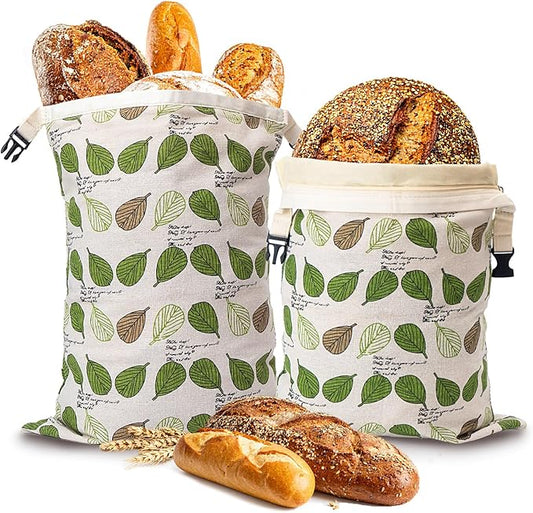 Beeswax Bread Bag for Homemade Bread, Sourdough Bread Bags with Zipper, 2 Pack XL 13"x17" Natural Beeswax Lined Cotton Bread Storage Bags, Freezer Safe, Keep Fresh