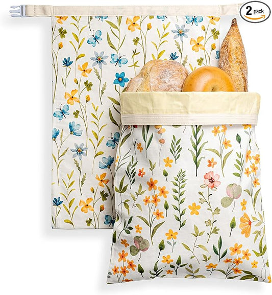 Bread Bags for Homemade Bread, Reusable Beeswax Bread Bag, 2 Pack Beeswax Bread Bags for Sourdough, Natural Cotton Beeswax Bags, Large Capacity