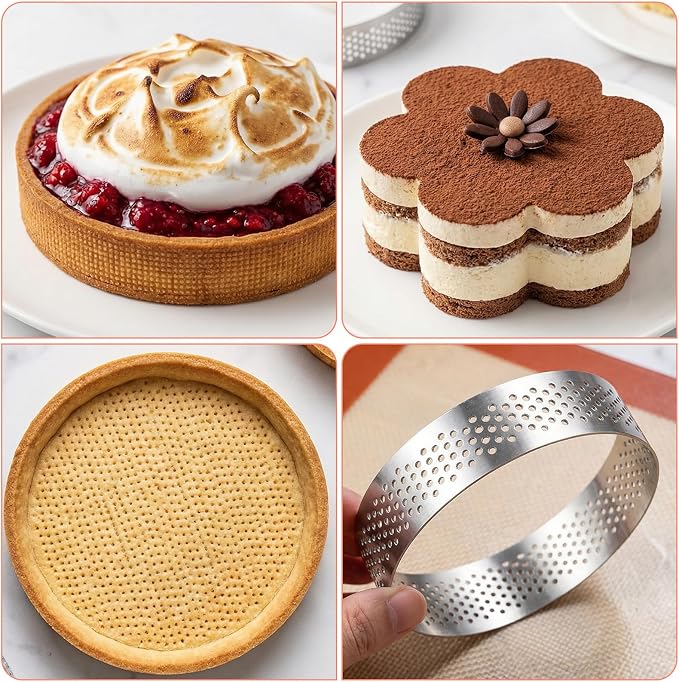 20Pcs Perforated Tart Rings, 3.15 Inch Stainless Steel Tart Ring, Round Mousse Cake Ring with Brush, Metal Pastry Mold for Baking Cooking Pastries, Small Fruit Tartet Crust 8cm
