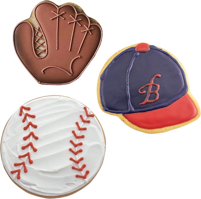 Ann Clark Baseball Cookie Cutters 3-Pc. Set (Ball, Glove, Hat) Made in the USA