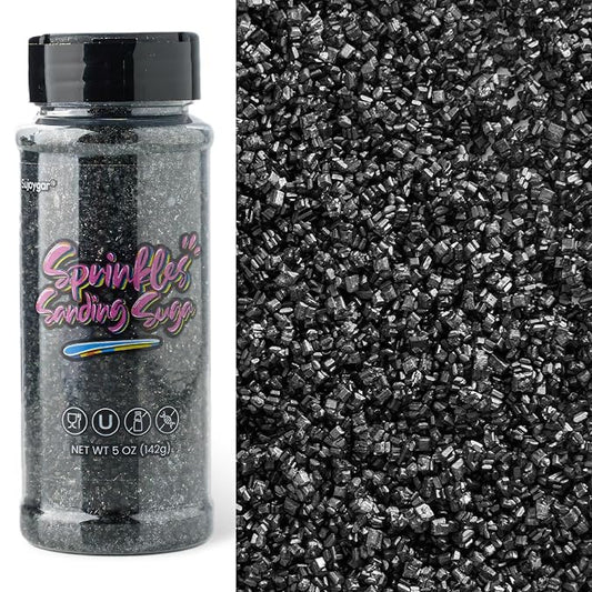 Sujoygar Black Sanding Sugar Sprinkles, 5oz Edible Halloween Black Sugar Crystals for Cocktails, Cake Sprinkles for Chocolate Ice Cream Toppings Cupcake Decoration Wedding Party Cookies Baking Dessert Food Supplies