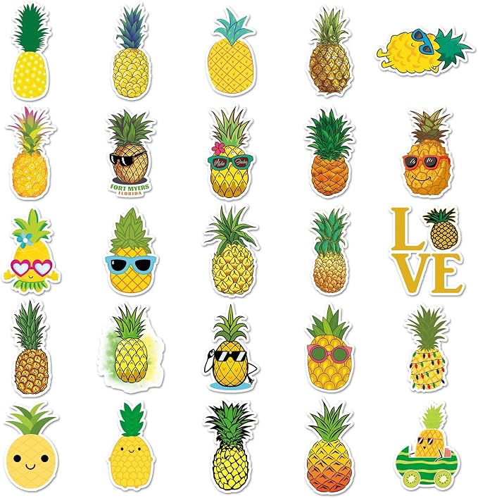 Pineapple Stickers,50pcs Waterproof Funny Summer Tropical Pineapple Decals for Water Bottle Laptop Scrapbook Funny Aesthetic Fruit Stickers for Teens Adults