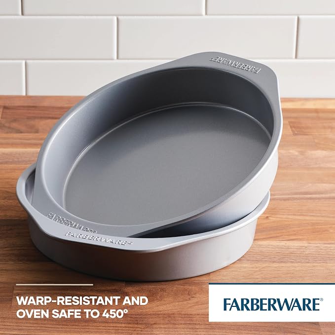 Farberware Golden Bake Bakeware Nonstick Round Cake Pan Set, 2-Piece, Gray