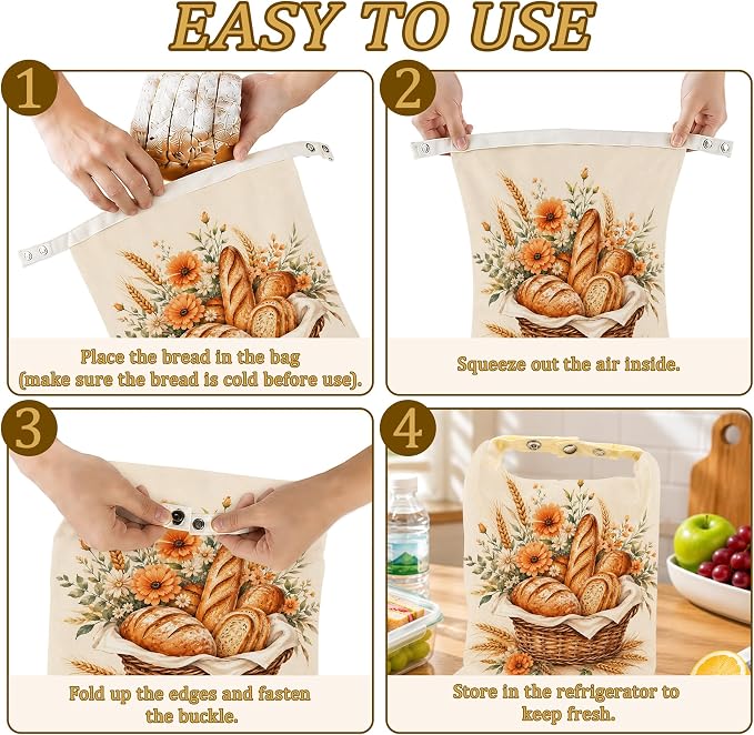 2 Pack Beeswax Basket Floral Bread Bags for Sourdough, Reusable Linen Golden Wheat Bread Bag 17x13'' Food Storage Cloth Bag Freezer-Friendly & Freshness Preservation