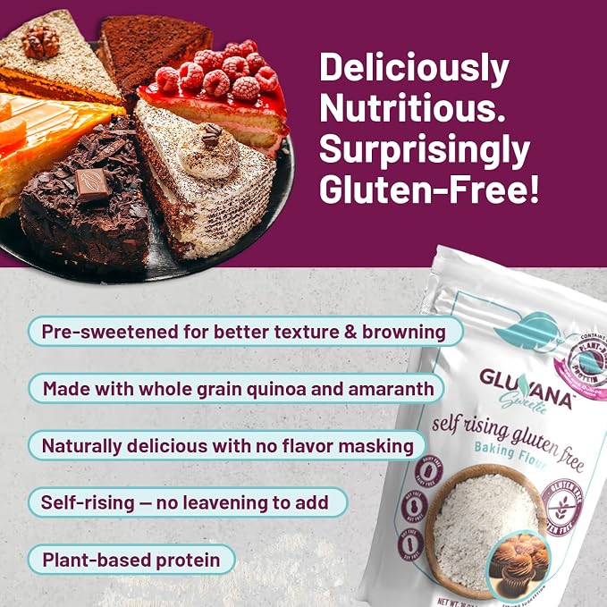 Gluvana Self-Rising Gluten-Free Baking Flour, 1 to 1 Swap for Self-Rising Wheat Flour, Nut-Free, Soy-Free & Dairy-Free, GFCO Certified, Kosher Flour, For Sweet Breads, Muffins, Cookies & More, 16 oz
