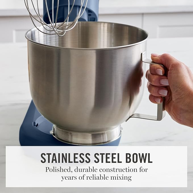 Martha Stewart 5.3Qt Stand Mixer, 12-Speed Tilt-Head Electric Kitchen Mixer with Stainless Steel Bowl, Dough Hook, Whisk & Beater, Splash Guard, Ideal for Baking Bread, Cake & Whipping, Indigo Blue