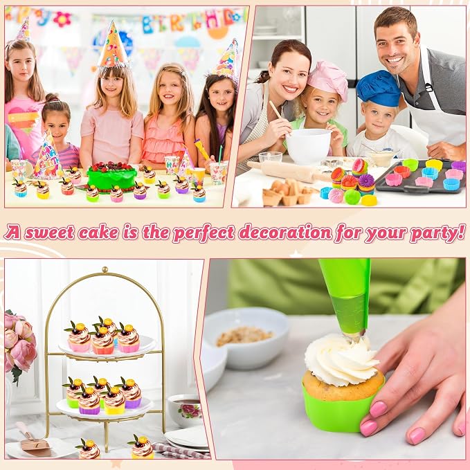 R HORSE 42Pcs Silicone Molds Cupcake 2 Inch Mini Size Reusable Muffins Liners Washable Non-Stick Donut Wrapper Mold Flower Shapes Baking Cups for Pan Oven Microwave Dishwasher