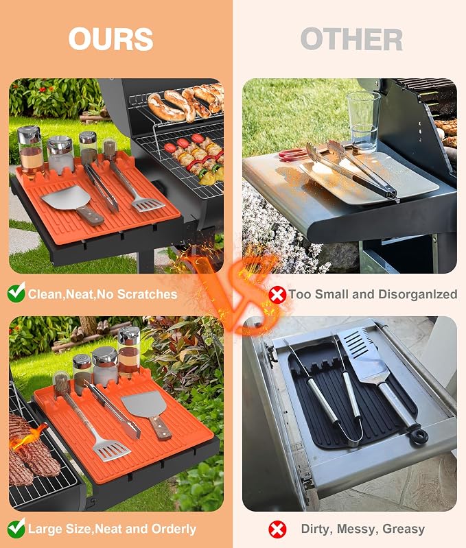 Silicone Griddle Tools Mat for Blackstone - Large Silicone Spatula Mat with Drip Pad - Griddle Mats BBQ Grill Accessories - Blackstone Griddles Accessories, Gifts for Men(Orange)