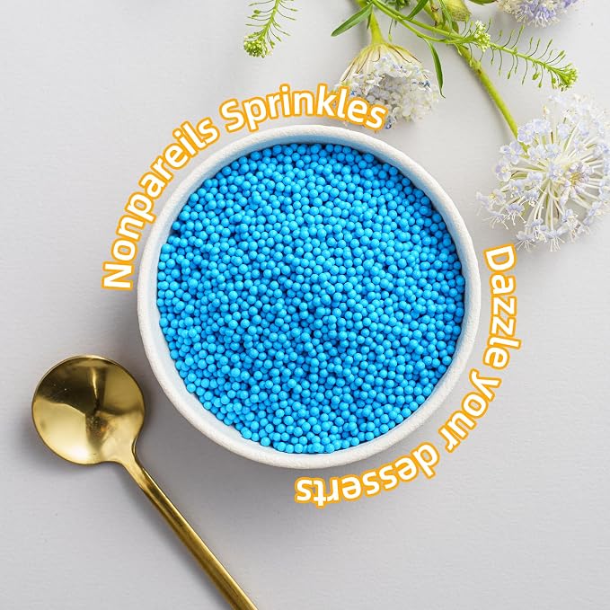 Blue Nonpareils Sprinkles, Sujoygar 4oz Edible Cake Sprinkles for Ice Cream Toppings Cupcake Chocolate Decoration, Wedding Party Cookies Baking Dessert Food Supplies