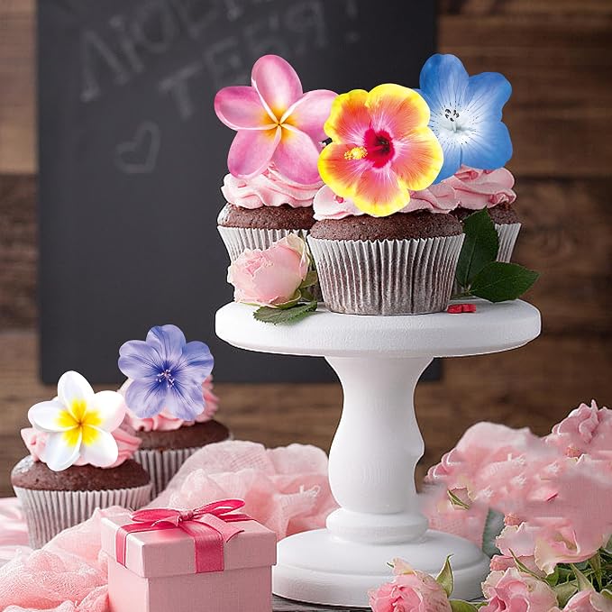 48 PCS Edible Flowers Cupcake Toppers Wafer Paper Birthday Party Hawaiian Birthday Party Decoration Wedding Themed Party Cake Decoration