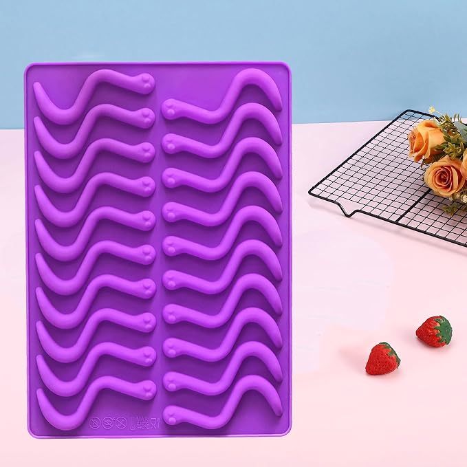 4Pcs Gummy Candy Molds - Silicone Gummy Worm Molds with 2Pcs Dropper,Non-stick and Bpa Free for Candy Chocolate Gummies Baking