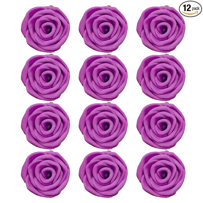 Confect Edible Fuchsia Pink Roses (12 Pack) – Vegan, Gluten-Free Flower Decor for Baking Cakes, Cupcakes, and Doughnuts