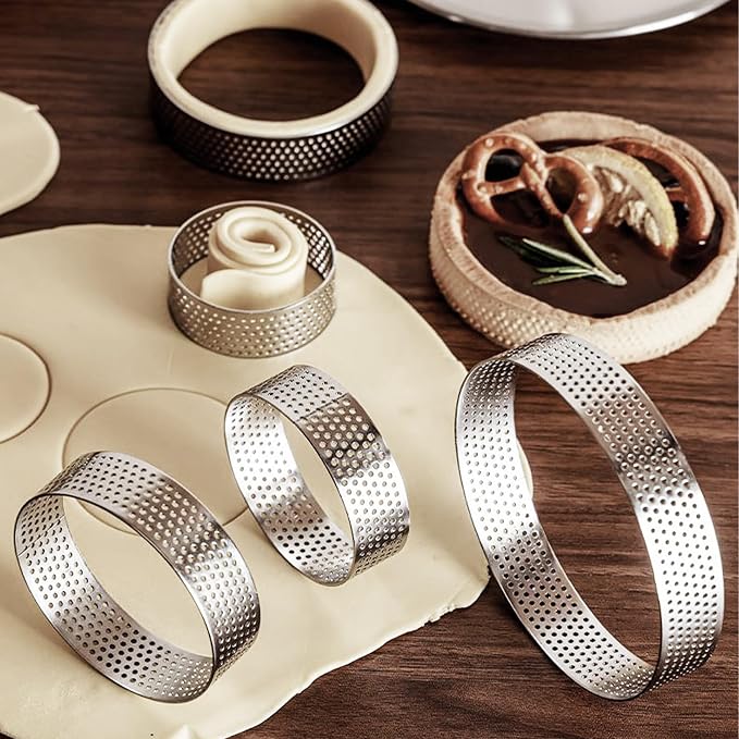 7.09Inch 304 Stainless Steel Perforated Tart Ring, Heat Resistant Cake Mousse Ring for Baking Fruit Tarts, Cake, Crust and Dessert Making
