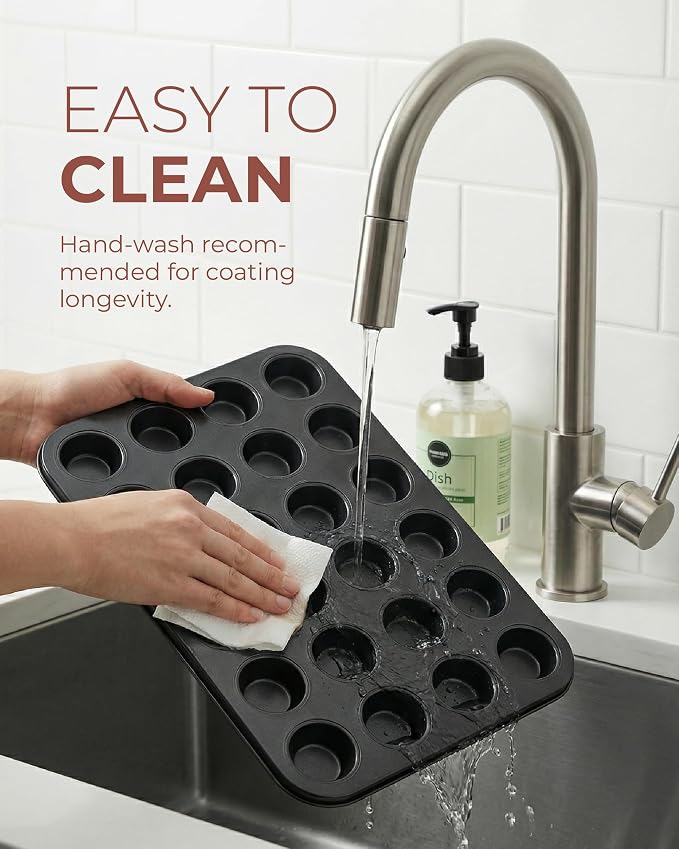 CARTMAN 24-Cup Mini Muffin Pan with 200 Paper Liners, Non-Stick Carbon Steel Mini Muffin Tin for Even Baking, Ideal for Cupcakes, Egg Bites, and Party Treats